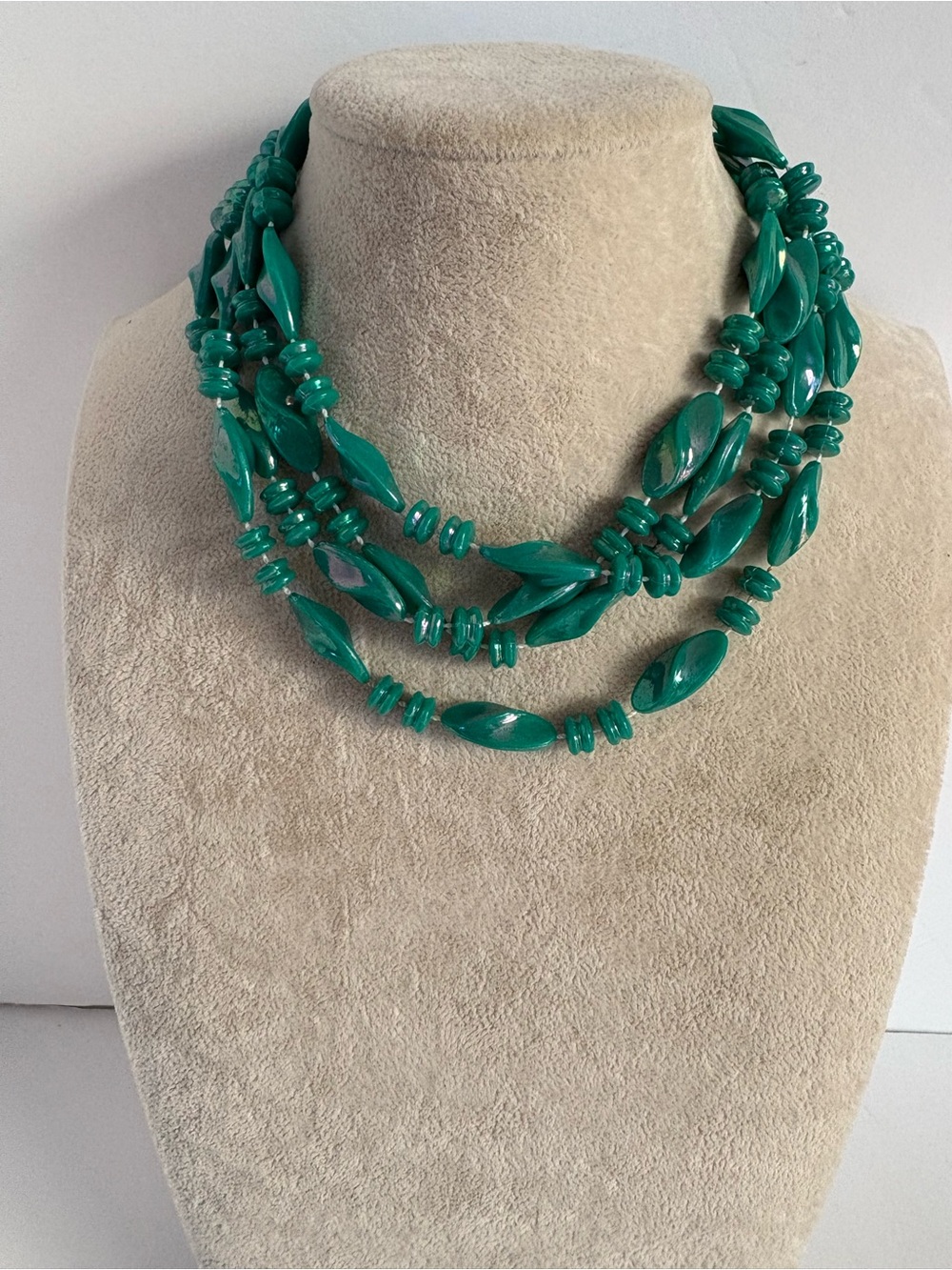 Long Green Acrylic Bead Necklace Convertible Double Strand Statement Necklace